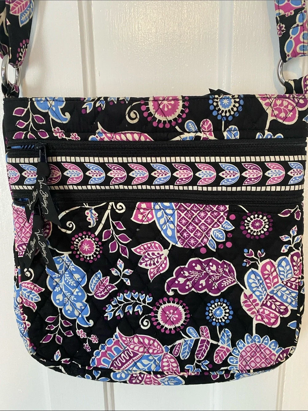 Vera Bradley Floral Crossbody Bag in Black, Purple & Blue